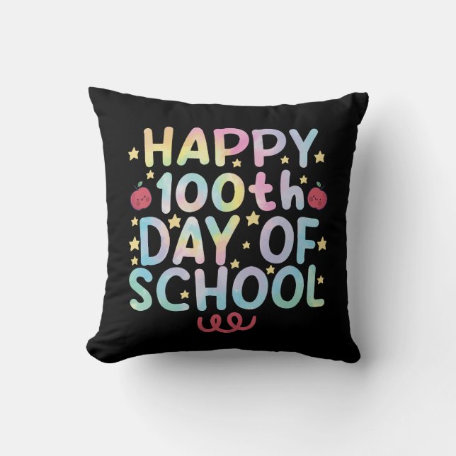 Coussin Tie Dye Happy 100e jour d'école Enseignant Élève  (Recto)
