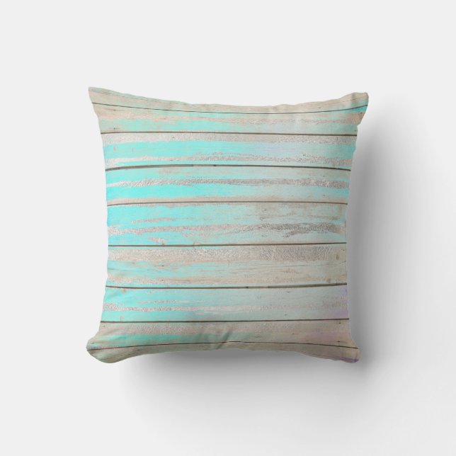 Coussin Tiffany Aqua Beach Accueil Blue Wood Grey Silver (Recto)