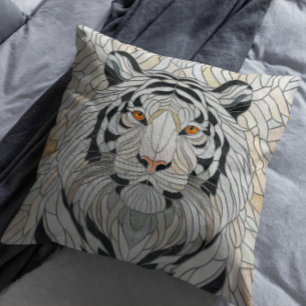 Coussin Tigre blanc - Mosaïque de verre Art Digital
