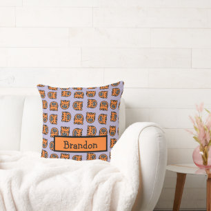 Coussin Tigre brun mignon visage violet motif