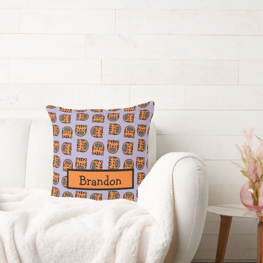 Coussin Tigre brun mignon visage violet motif (Canapé)