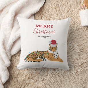 Coussin Tigre de Noël drôle animal avec chapeau de Père No
