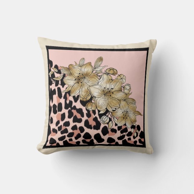 Coussin Tigre Imprimé Mauve avec Fleurs d'ivoire Jeter Ore (Recto)