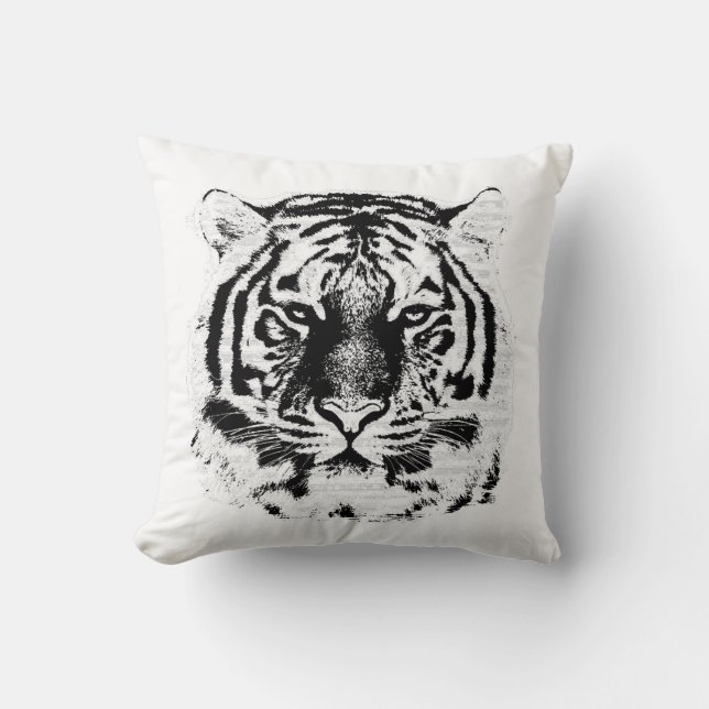 Coussin Tigre noir et blanc visage gros (Recto)