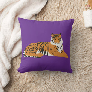 Coussin Tigre orange safari animal violet