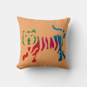 Coussin Tigre rayé arc-en-ciel