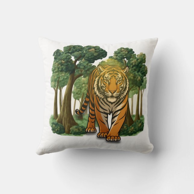 Coussin « Tigre sauvage dans la forêt – Jungle à la lumièr (Verso)
