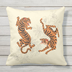 Coussin Tigres En Fleurs De Cerisiers