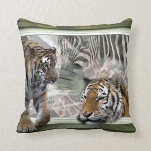 Coussin Tigres, zèbre, girafe, jungle primitive