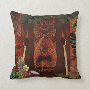 Coussin Tiki Aloha Hawaïen Luau Tropical Vintage