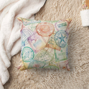 Coussin Timbre de passeport rustique motif voyage (3)