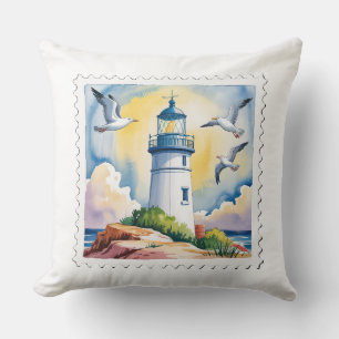 COUSSIN TIMBRE DE SCÈNE ESTIVALE DE BORD DE MER À L'AQUARE