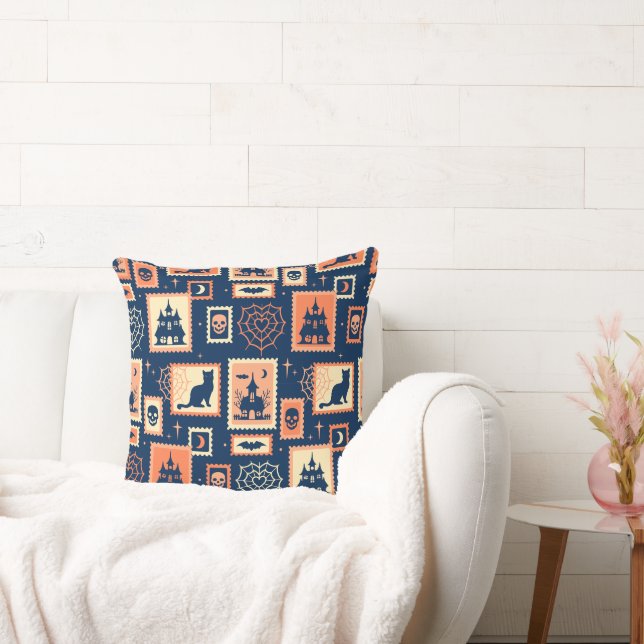 Coussin Timbres d'artiste Halloween Rétro (Canapé)