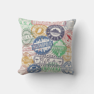 Coussin Timbres d'Indianapolis : Sceau de voyage.