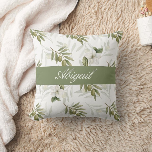 Coussin Timeless Sage Olive Watercolor Name  (Couverture)