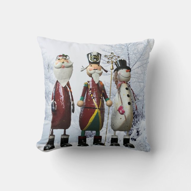Coussin Tin Père Noël, Soldat et Snowman Noël (Recto)