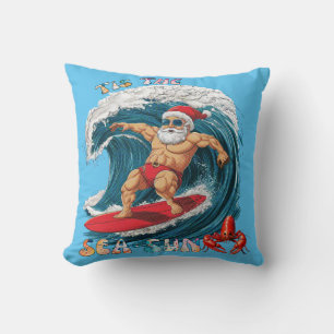Coussin Tis The Sea-Sun - Surf Père Noël