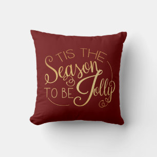 Coussin "Tis the Season" Gold Script Red Fancy Elegant