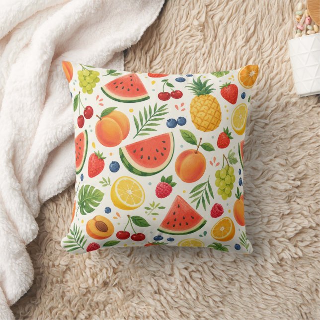 Coussin Tissu à motif de fruits d'été | Pastèque tropicale (Couverture)