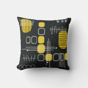 Coussin Tissu Abstrait atomique noir jaune