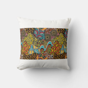 Coussin Tissu africain traditionnel et peaux d'animaux sau
