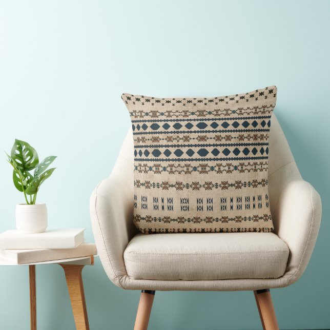 Coussin Tissu bleu rouille Tribal (Chaise)