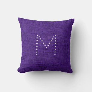 Coussin Tissu de lin chic pourpre Monogramme personnalisé