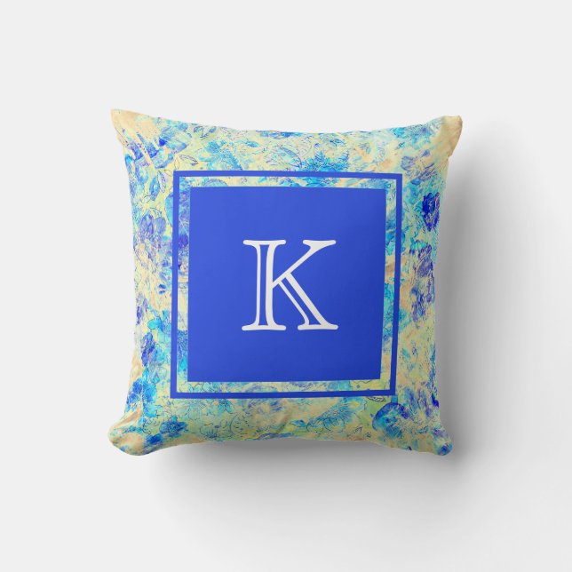 Coussin Tissu de peintre avec fleurs de fleurs & initial (Recto)