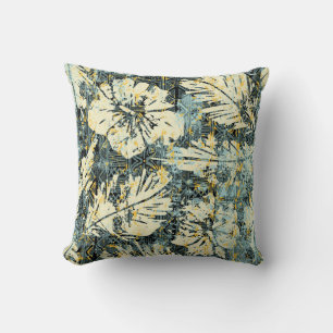 Coussin tissu d'hibiscus de style hawaïen avec dos tribal