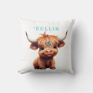Coussin Tissu d'oreiller en aquarelle papillon vache des H