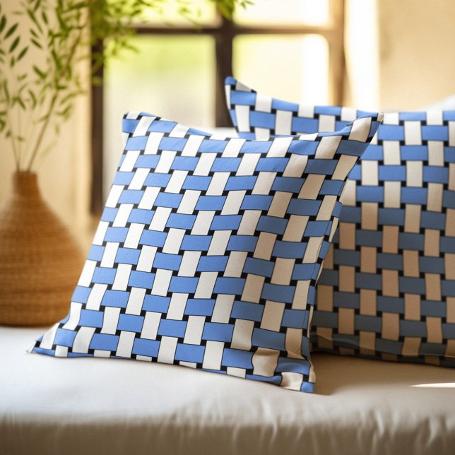 Coussin Tissu Géométrique Bleu et Blanc (Créateur téléchargé)