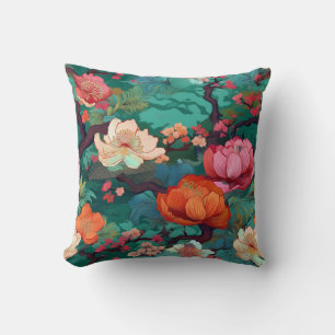 Coussin Tissu japonais Kimono Sakura et pivoine