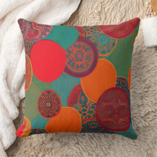 Coussin Tissu marocain rouge exotique orange turquoise ver