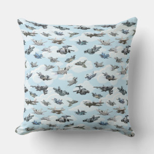Coussin Tissu motif des avions de guerre de dessin