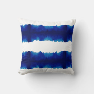 Coussin Tissu Shibori Moderne Bleu Grande Bande Tie Dye