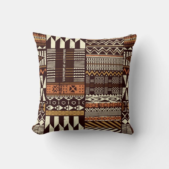 Coussin Tissu tribal africain patchwork abstrait vin (Recto)