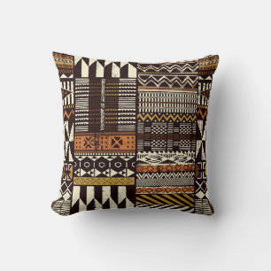 Coussin tissu tribal africain, vintage abstrait.