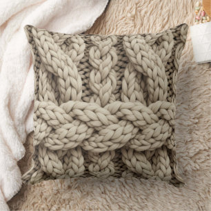 Coussin Tissu Tricoté Fil Tressé – Beige Chaud (4)