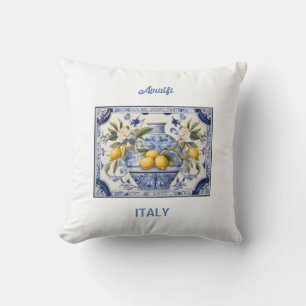 Coussin Titres bleus et citrons d'Amalfi Italie