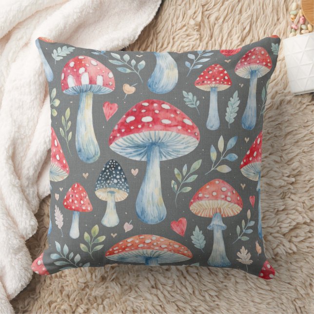Coussin toadstool story in watercolor pattern throw pillow (Couverture)