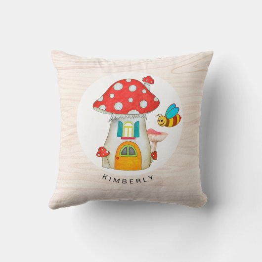 Coussin Toadstool Whimsical Gnome Texture en bois de cuve (Verso)