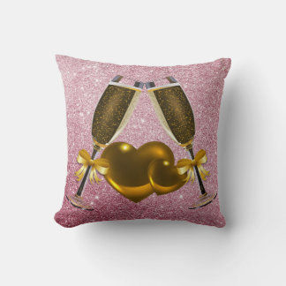 Coussin Toast Champagne Double Coeur Rose Parties scintill