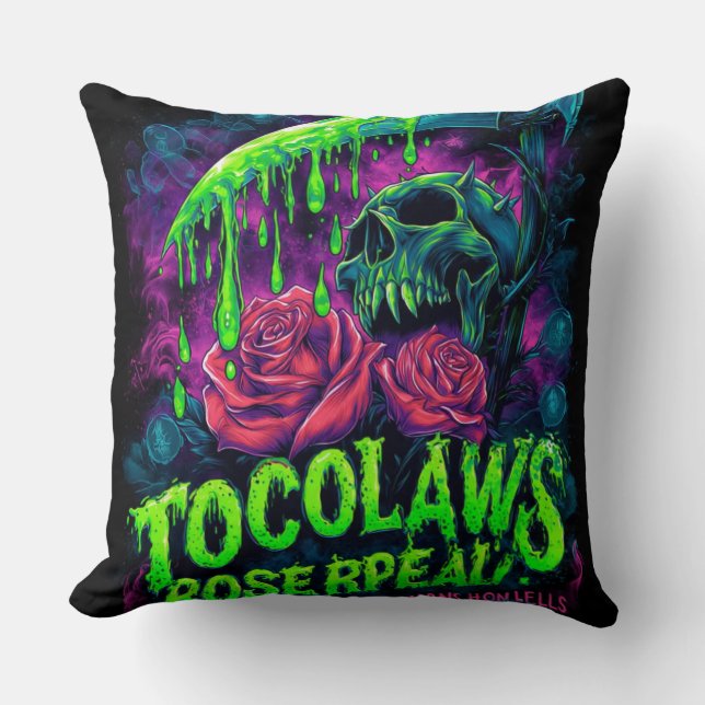 Coussin TOCOCLAWS Faucheuse Crâne Slime Rose Horreur (Recto)