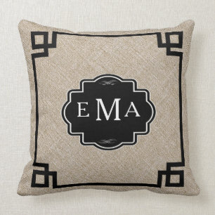 Coussin Toile beige de Monogramed avec le cadre noir