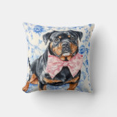 Coussin Toile bleu chien Rottweiler (Recto)