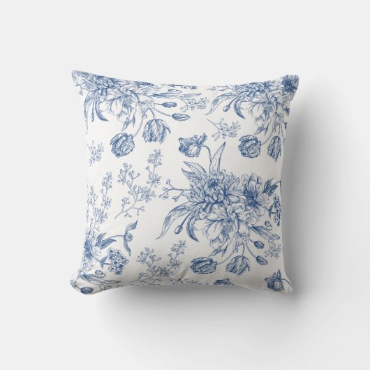 Coussin Toile bleu fleurit le carreau (Recto)