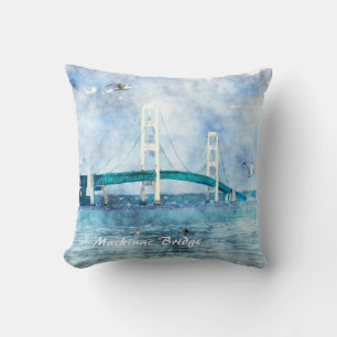 Coussin Toile d'aquarelle du pont Mackinac