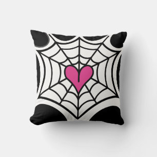 Coussin Toile d'araignée cœur rose Halloween noir et blanc