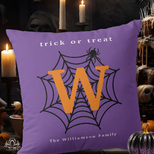 Coussin Toile d'araignée d'Halloween Monogramme Trick or T
