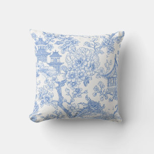 Coussin Toile de chinoiserie bleue Dragon Fleur de cerisie